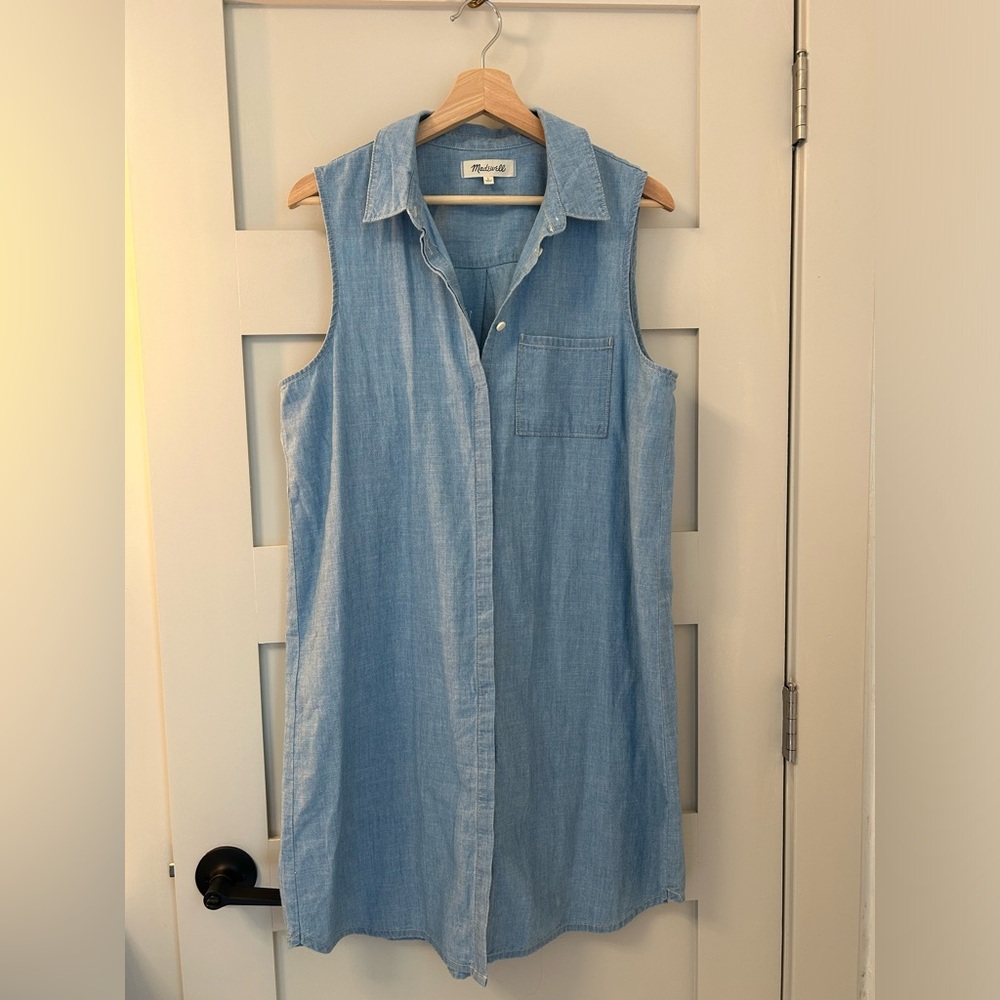 Madewell Light Blue Sleeveless Chambray Shirt Dress